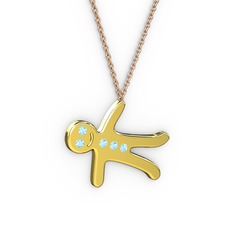 Kurabiye Kolye - Akuamarin 8 ayar altın kolye (40 cm rose altın rolo zincir) #1op1ri