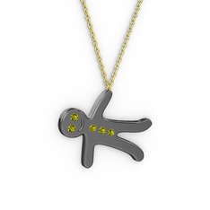 Peridot 925 ayar siyah rodyum kaplama gümüş kolye (40 cm altın rolo zincir)