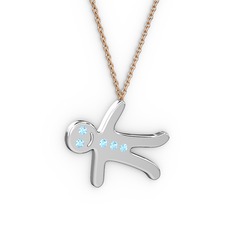 Akuamarin 8 ayar beyaz altın kolye (40 cm rose altın rolo zincir)