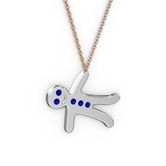 Kurabiye Kolye - Lab safir 8 ayar beyaz altın kolye (40 cm rose altın rolo zincir) #1uuopk2