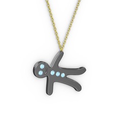 Kurabiye Kolye - Akuamarin 925 ayar siyah rodyum kaplama gümüş kolye (40 cm gümüş rolo zincir) #1yd1vfa