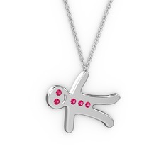 Rodolit garnet 14 ayar beyaz altın kolye (40 cm beyaz altın rolo zincir)