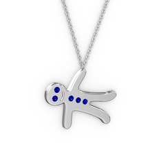 Lab safir 18 ayar beyaz altın kolye (40 cm gümüş rolo zincir)