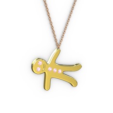 Kurabiye Kolye - Pembe kuvars 18 ayar altın kolye (40 cm rose altın rolo zincir) #5xsqh5