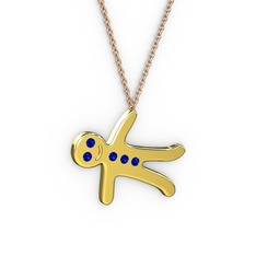 Kurabiye Kolye - Lab safir 8 ayar altın kolye (40 cm rose altın rolo zincir) #6paqjo