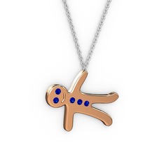 Kurabiye Kolye - Lab safir 8 ayar rose altın kolye (40 cm gümüş rolo zincir) #6x5l0v