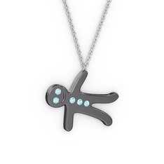 Kurabiye Kolye - Akuamarin 925 ayar siyah rodyum kaplama gümüş kolye (40 cm beyaz altın rolo zincir) #860j83