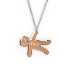 Kurabiye Kolye - Beyaz zirkon 18 ayar rose altın kolye (40 cm gümüş rolo zincir) #asxt09