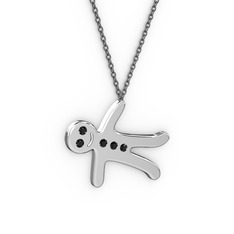 Kurabiye Kolye - Siyah zirkon 18 ayar beyaz altın kolye (40 cm gümüş rolo zincir) #cvz32b