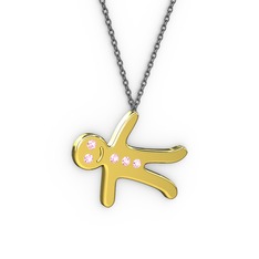 Kurabiye Kolye - Pembe kuvars 14 ayar altın kolye (40 cm gümüş rolo zincir) #dmp0al