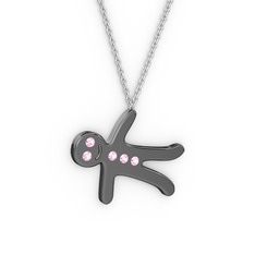 Kurabiye Kolye - Pembe kuvars 925 ayar siyah rodyum kaplama gümüş kolye (40 cm beyaz altın rolo zincir) #icjzhi
