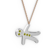 Peridot 14 ayar beyaz altın kolye (40 cm gümüş rolo zincir)