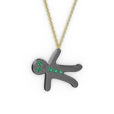 Kurabiye Kolye - Yeşil kuvars 925 ayar siyah rodyum kaplama gümüş kolye (40 cm altın rolo zincir) #jm71e4