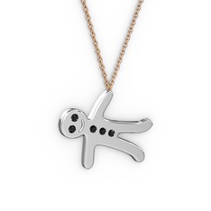 Kurabiye Kolye - Siyah zirkon 18 ayar beyaz altın kolye (40 cm gümüş rolo zincir) #otiy1h