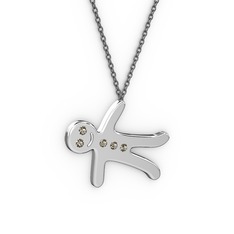 Kurabiye Kolye - Dumanlı kuvars 14 ayar beyaz altın kolye (40 cm gümüş rolo zincir) #shc2bc