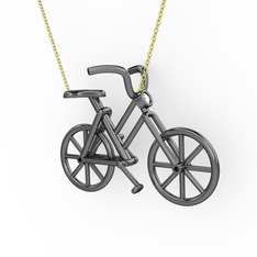 Bisiklet Kolye - Beyaz zirkon 925 ayar siyah rodyum kaplama gümüş kolye (40 cm gümüş rolo zincir) #10uquz1