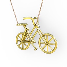 Bisiklet Kolye - Beyaz zirkon 925 ayar altın kaplama gümüş kolye (40 cm rose altın rolo zincir) #10xx15f