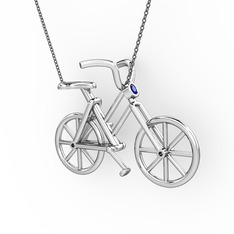 Bisiklet Kolye - Lab safir 18 ayar beyaz altın kolye (40 cm gümüş rolo zincir) #10xxt65