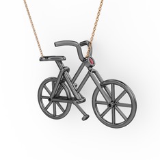 Bisiklet Kolye - Kök yakut 925 ayar siyah rodyum kaplama gümüş kolye (40 cm rose altın rolo zincir) #1146ykv