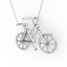 Bisiklet Kolye - Beyaz zirkon 14 ayar beyaz altın kolye (40 cm gümüş rolo zincir) #11jh3ro