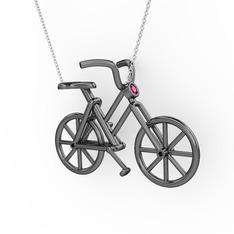 Bisiklet Kolye - Rodolit garnet 925 ayar siyah rodyum kaplama gümüş kolye (40 cm beyaz altın rolo zincir) #1255fhh
