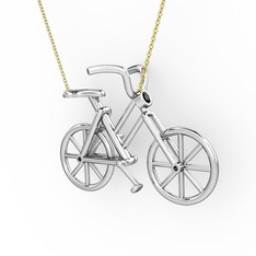 Bisiklet Kolye - Siyah zirkon 14 ayar beyaz altın kolye (40 cm gümüş rolo zincir) #125ehlk