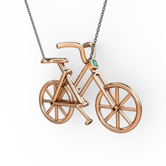 Bisiklet Kolye - Kök zümrüt 925 ayar rose altın kaplama gümüş kolye (40 cm gümüş rolo zincir) #125vlfc