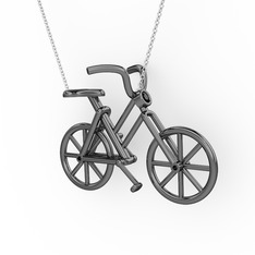 Bisiklet Kolye - Siyah zirkon 925 ayar siyah rodyum kaplama gümüş kolye (40 cm gümüş rolo zincir) #12j84n5