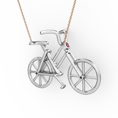Bisiklet Kolye - Kök yakut 18 ayar beyaz altın kolye (40 cm rose altın rolo zincir) #144wnig