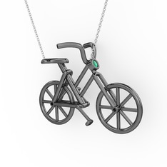 Bisiklet Kolye - Kök zümrüt 925 ayar siyah rodyum kaplama gümüş kolye (40 cm beyaz altın rolo zincir) #15m09rn