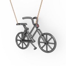 Bisiklet Kolye - Garnet 925 ayar siyah rodyum kaplama gümüş kolye (40 cm rose altın rolo zincir) #163rsld