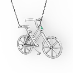 Bisiklet Kolye - Kök zümrüt 8 ayar beyaz altın kolye (40 cm gümüş rolo zincir) #16955ka