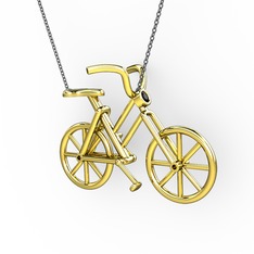 Bisiklet Kolye - Siyah zirkon 14 ayar altın kolye (40 cm gümüş rolo zincir) #17vrgct