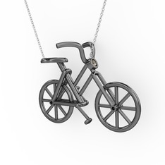 Bisiklet Kolye - Dumanlı kuvars 925 ayar siyah rodyum kaplama gümüş kolye (40 cm beyaz altın rolo zincir) #18uk6km