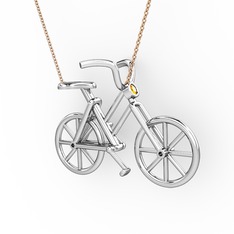 Bisiklet Kolye - Sitrin 18 ayar beyaz altın kolye (40 cm rose altın rolo zincir) #1999hjn