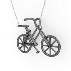 Bisiklet Kolye - Pırlanta 925 ayar siyah rodyum kaplama gümüş kolye (0.036 karat, 40 cm beyaz altın rolo zincir) #1cm4xrr