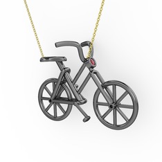 Bisiklet Kolye - Kök yakut 925 ayar siyah rodyum kaplama gümüş kolye (40 cm gümüş rolo zincir) #1d6g8wu