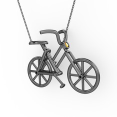 Bisiklet Kolye - Sitrin 925 ayar siyah rodyum kaplama gümüş kolye (40 cm gümüş rolo zincir) #1ehqivl