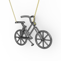 Bisiklet Kolye - Peridot 925 ayar siyah rodyum kaplama gümüş kolye (40 cm altın rolo zincir) #1g5kyaq