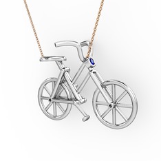 Bisiklet Kolye - Lab safir 14 ayar beyaz altın kolye (40 cm gümüş rolo zincir) #1hf613y
