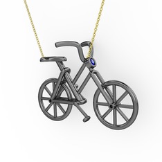 Bisiklet Kolye - Lab safir 925 ayar siyah rodyum kaplama gümüş kolye (40 cm altın rolo zincir) #1n84u03