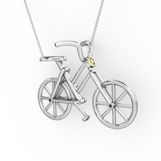 Bisiklet Kolye - Sitrin 14 ayar beyaz altın kolye (40 cm gümüş rolo zincir) #1njxs6l