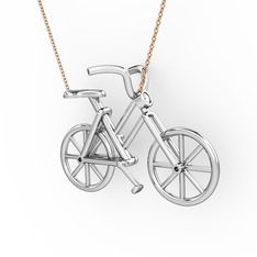 Bisiklet Kolye - Beyaz zirkon 8 ayar beyaz altın kolye (40 cm rose altın rolo zincir) #1nq2a5d
