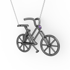 Bisiklet Kolye - Ametist 925 ayar siyah rodyum kaplama gümüş kolye (40 cm gümüş rolo zincir) #1rskx9v
