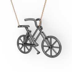 Bisiklet Kolye - Siyah zirkon 925 ayar siyah rodyum kaplama gümüş kolye (40 cm gümüş rolo zincir) #1syv884