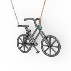 Bisiklet Kolye - Kök zümrüt 925 ayar siyah rodyum kaplama gümüş kolye (40 cm rose altın rolo zincir) #1ta7ff2