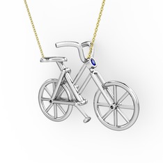 Bisiklet Kolye - Lab safir 18 ayar beyaz altın kolye (40 cm altın rolo zincir) #1wii1k4