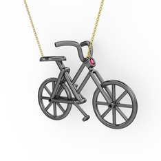 Bisiklet Kolye - Rodolit garnet 925 ayar siyah rodyum kaplama gümüş kolye (40 cm altın rolo zincir) #1ym3ub7