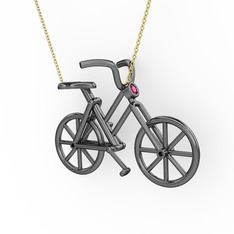 Bisiklet Kolye - Rodolit garnet 925 ayar siyah rodyum kaplama gümüş kolye (40 cm altın rolo zincir) #2oubpu
