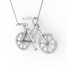 Bisiklet Kolye - Ametist 8 ayar beyaz altın kolye (40 cm rose altın rolo zincir) #4yz8ee